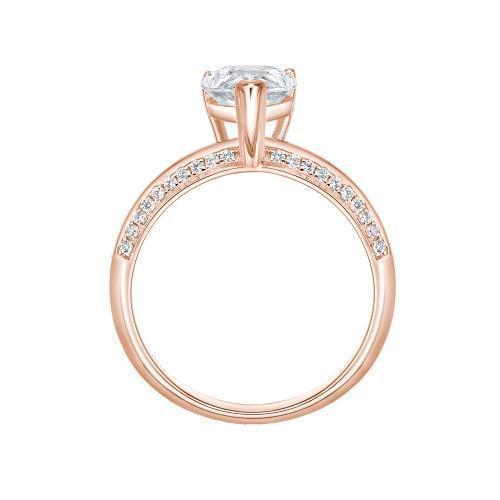 Pear and Round Brilliant shouldered engagement ring with 2 carats* of diamond simulants in 14 carat rose gold