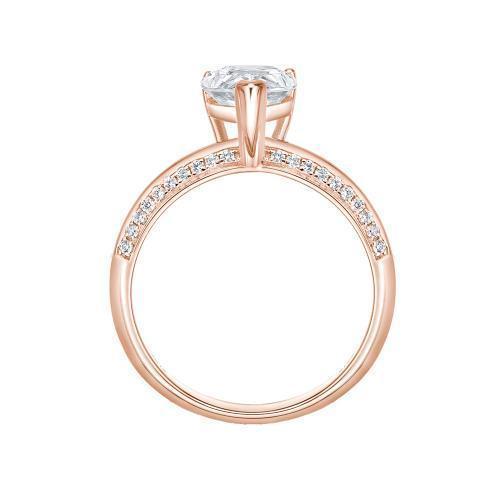 Pear and Round Brilliant shouldered engagement ring with 2 carats* of diamond simulants in 14 carat rose gold