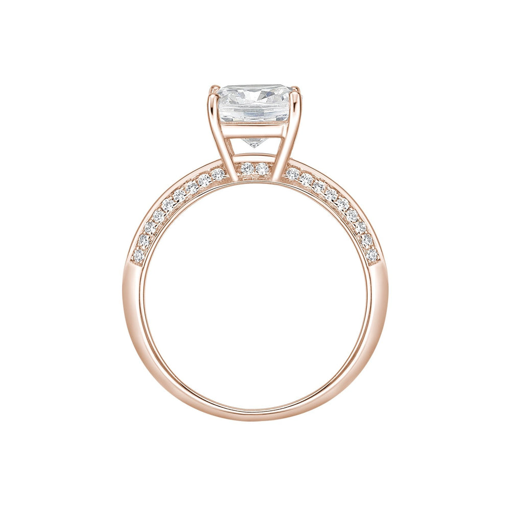 Cushion and Round Brilliant shouldered engagement ring with 1.87 carats* of diamond simulants in 14 carat rose gold