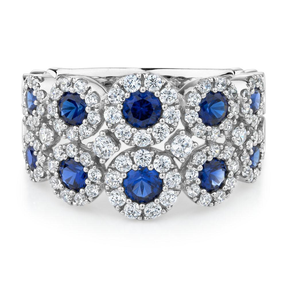 Celeste Dress ring with sapphire simulants and 0.91 carats* of diamond simulants in 10 carat white gold