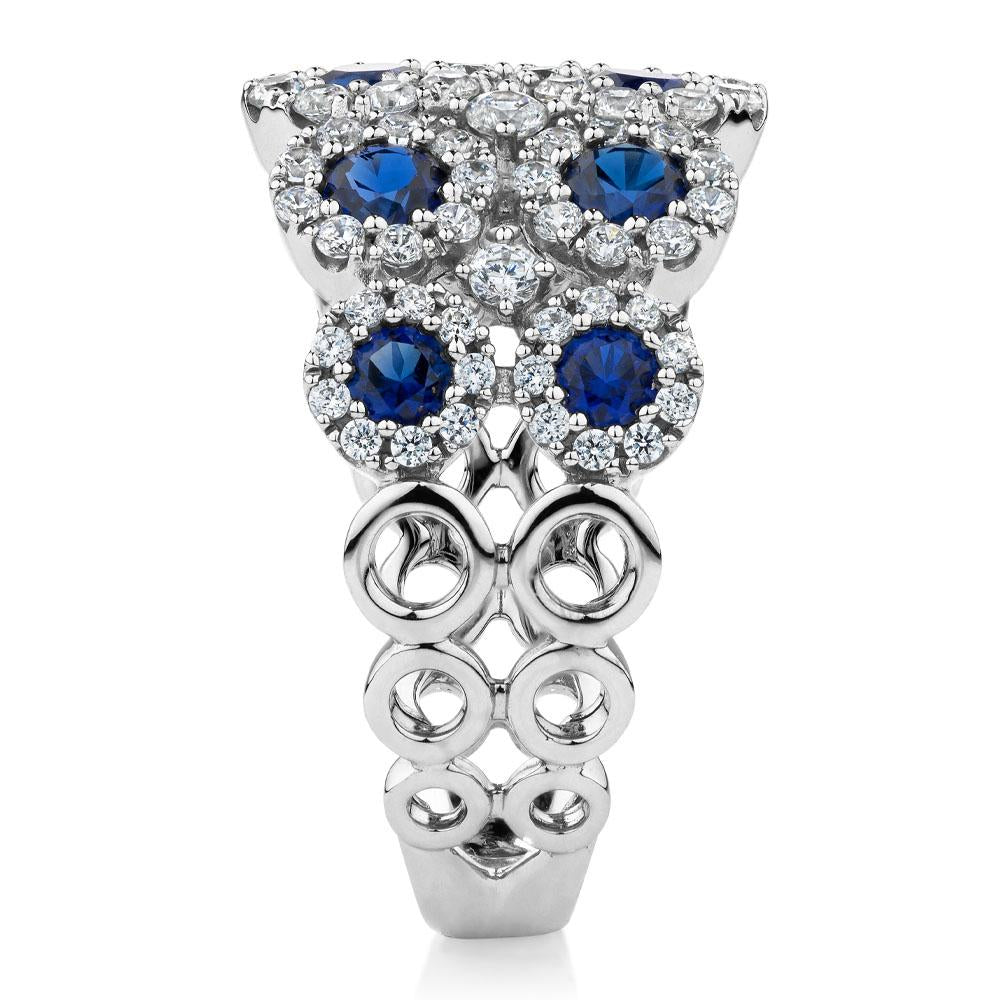 Celeste Dress ring with sapphire simulants and 0.91 carats* of diamond simulants in 10 carat white gold