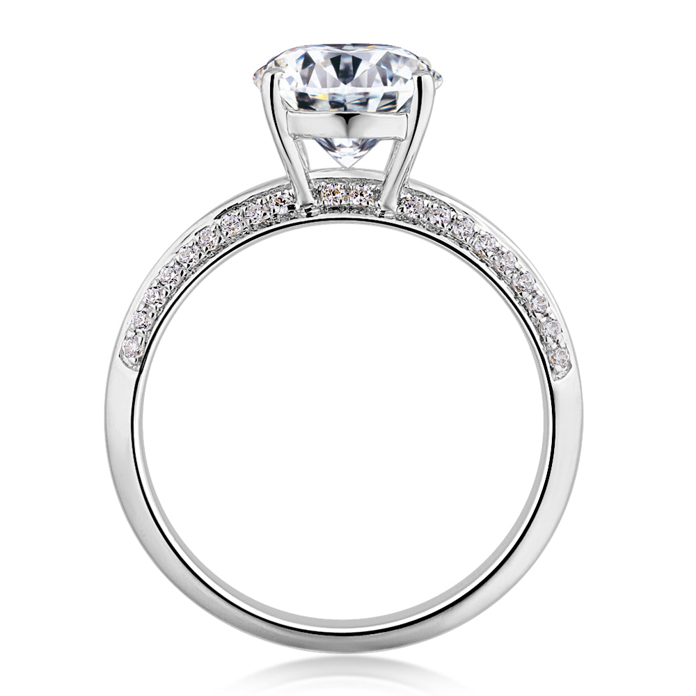 Oval and Round Brilliant shouldered engagement ring with 2.74 carats* of diamond simulants in 14 carat white gold