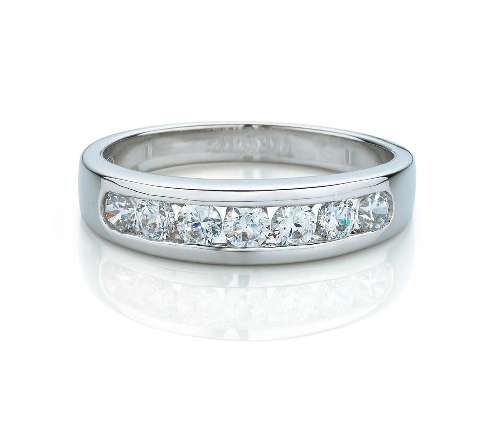 Wedding or eternity band with 0.56 carats* of diamond simulants in 14 carat white gold