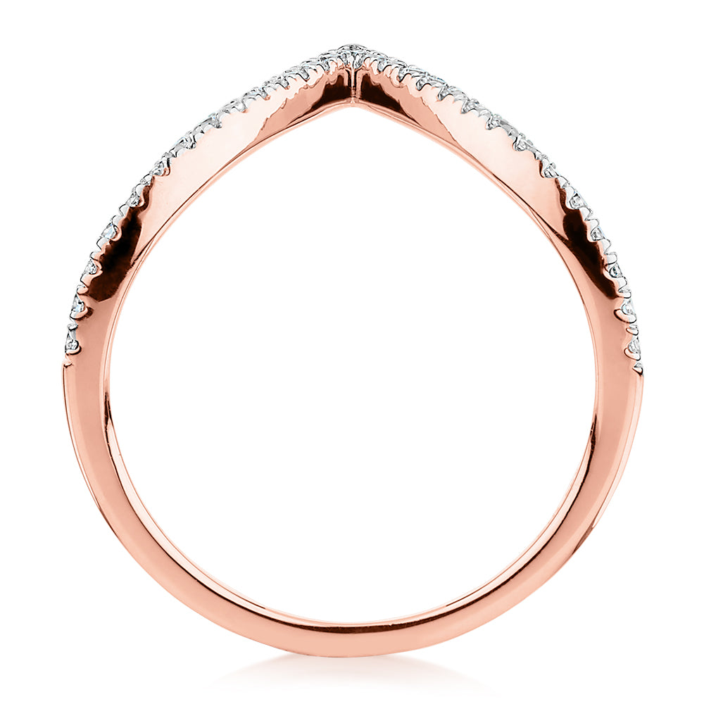Round Brilliant curved wedding or eternity band in 10 carat rose gold