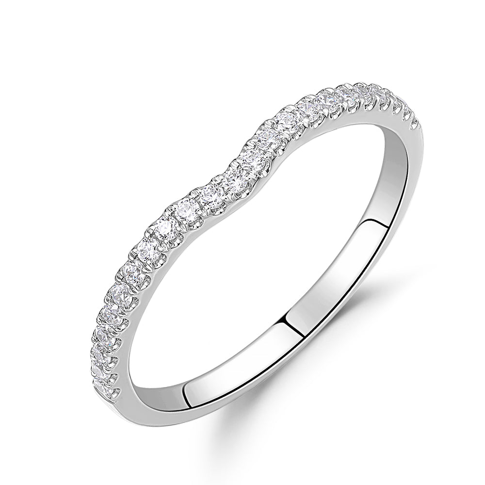 Round Brilliant curved wedding or eternity band in 14 carat white gold