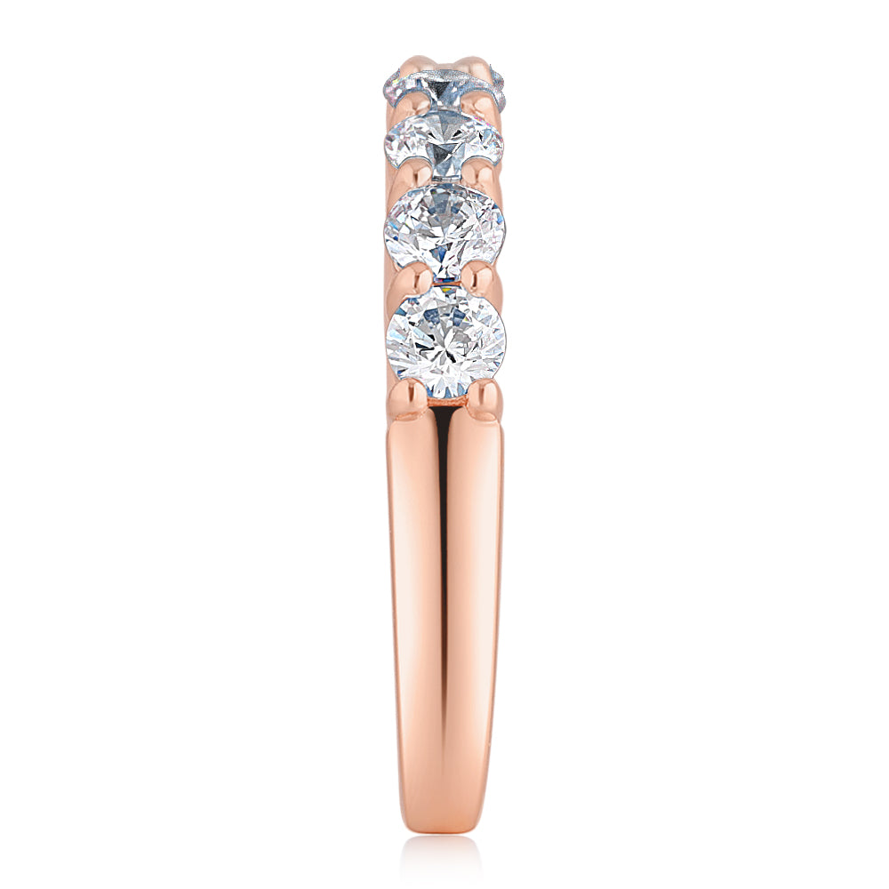 Wedding or eternity band with 0.84 carats* of diamond simulants in 14 carat rose gold