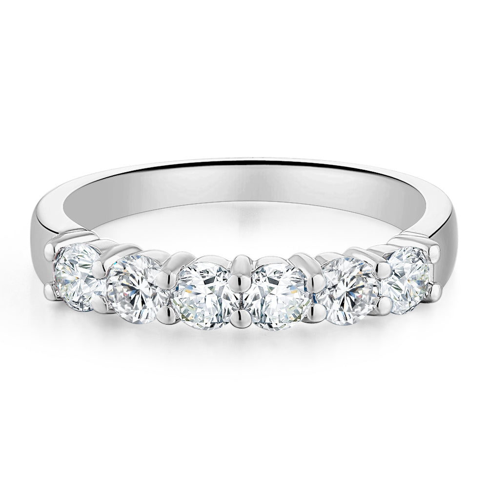 Wedding or eternity band with 0.84 carats* of diamond simulants in 14 carat white gold