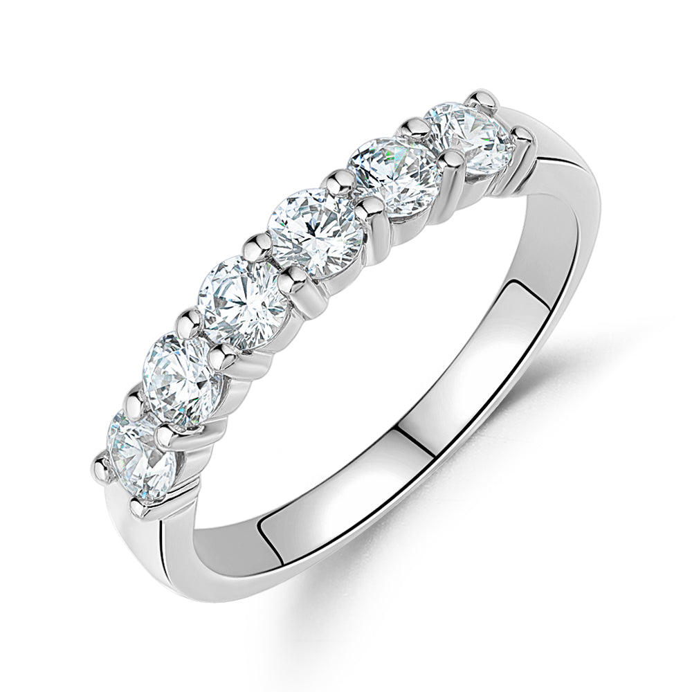 Wedding or eternity band with 0.84 carats* of diamond simulants in 14 carat white gold
