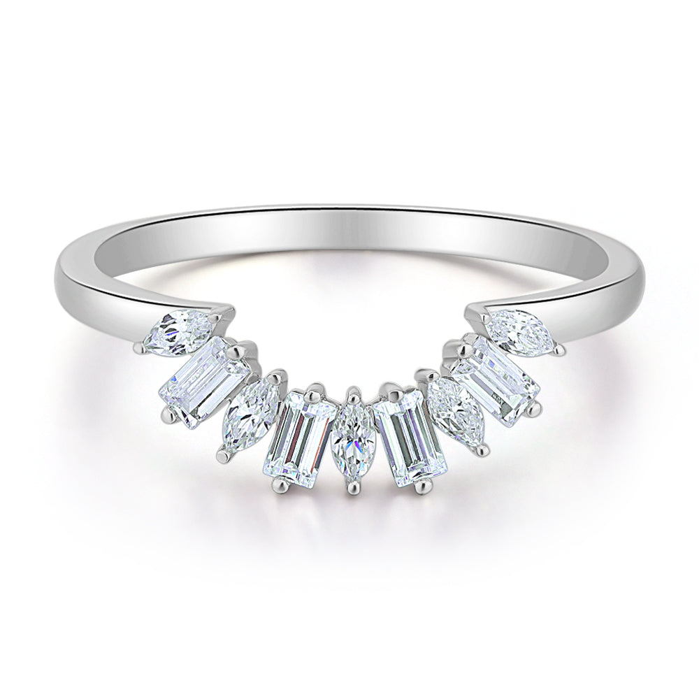 Baguette curved wedding or eternity band with 0.45 carats* of diamond simulants in 10 carat white gold