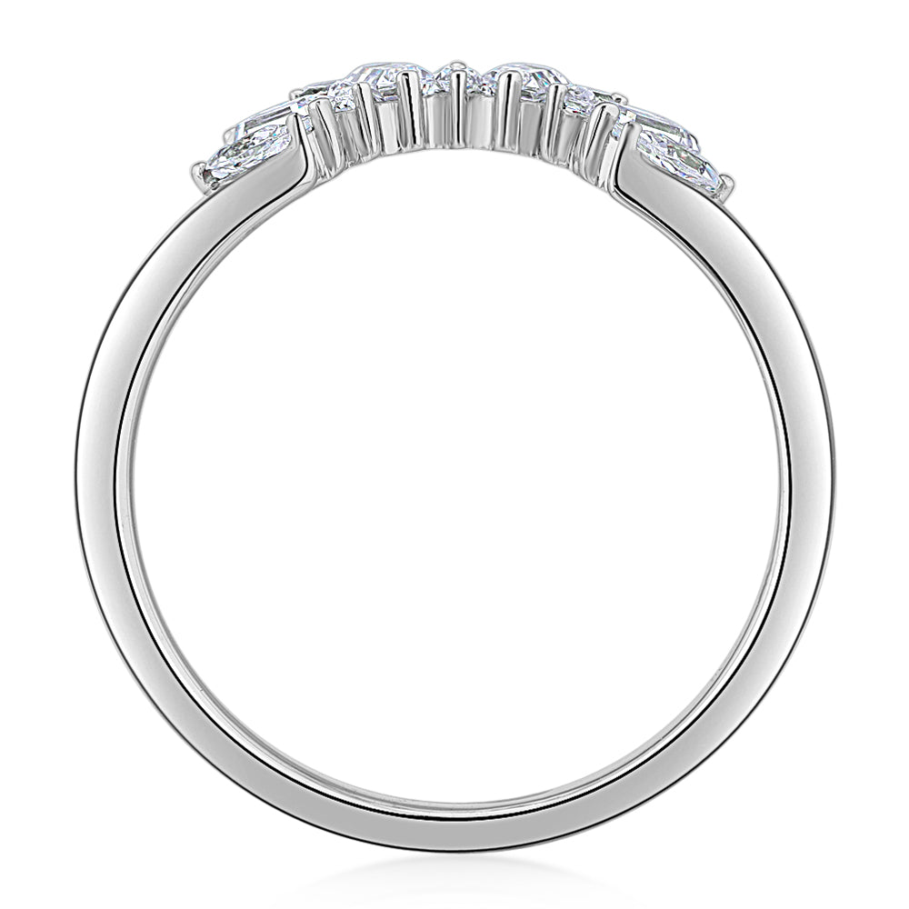 Baguette curved wedding or eternity band with 0.45 carats* of diamond simulants in 10 carat white gold
