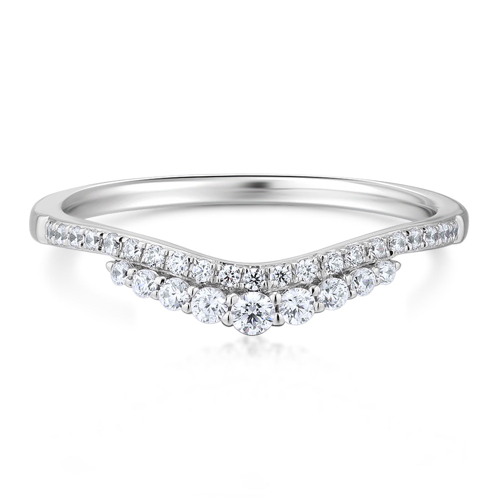Round Brilliant curved wedding or eternity band in 10 carat white gold