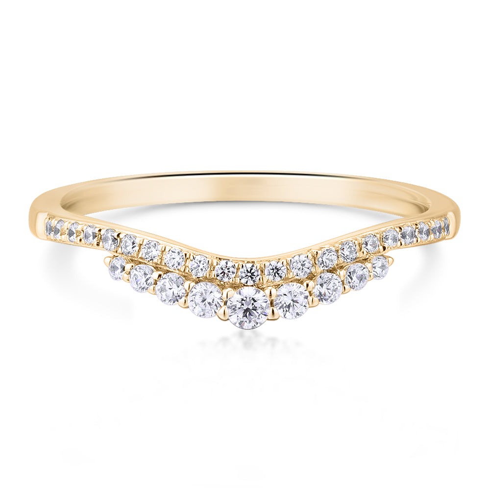 Round Brilliant curved wedding or eternity band in 10 carat yellow gold