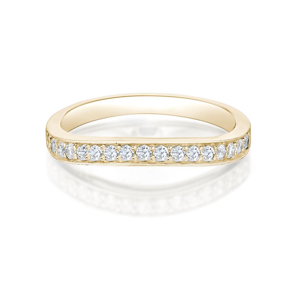Curved wedding or eternity band with 0.25 carats* of diamond simulants in 14 carat yellow gold