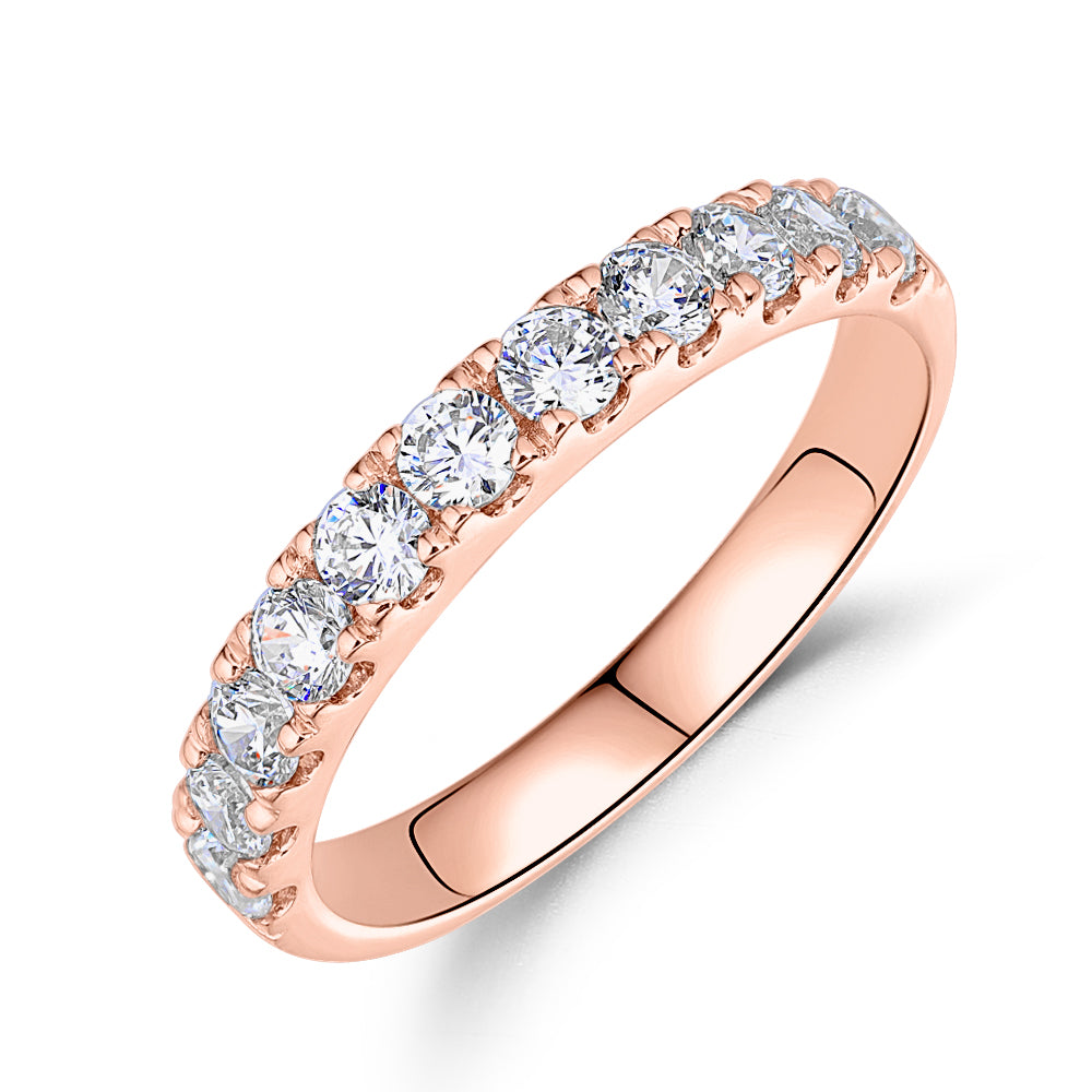 Wedding or eternity band with 0.88 carats* of diamond simulants in 14 carat rose gold