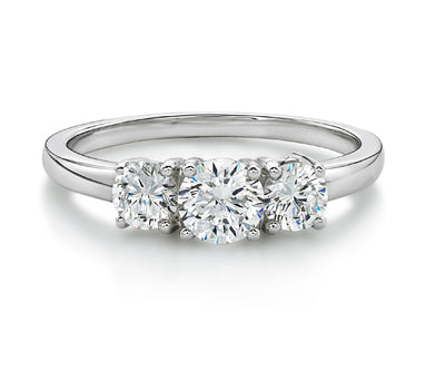 Three stone ring with 1 carats* of diamond simulants in 10 carat white gold