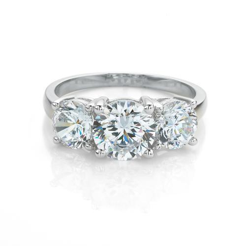 Three stone ring with 3 carats* of diamond simulants in 10 carat white gold