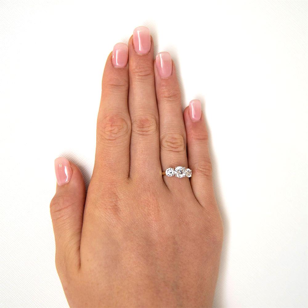Premium Certified Lab-Grown Diamond 2.00 carat TW round brilliant cut three stone engagement ring in 10 carat yellow and white gold