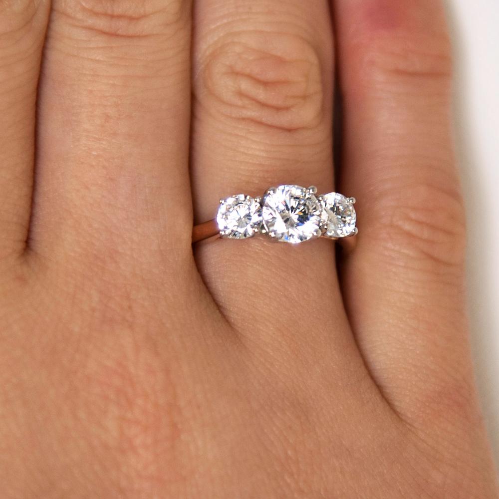 Signature Simulant Diamond 2.00 carat* TW round brilliant cut three stone engagement ring in 10 carat rose and white gold