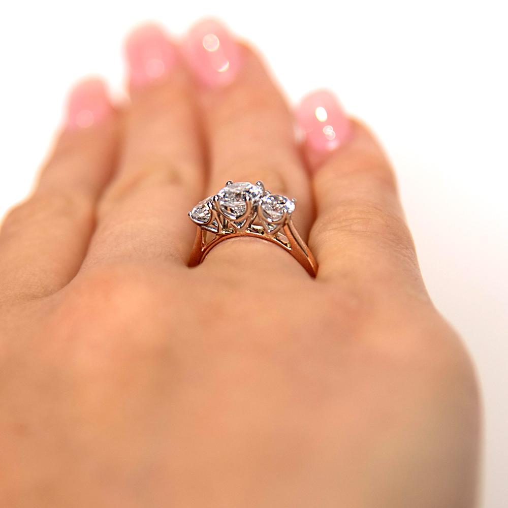 Signature Simulant Diamond 2.00 carat* TW round brilliant cut three stone engagement ring in 10 carat rose and white gold