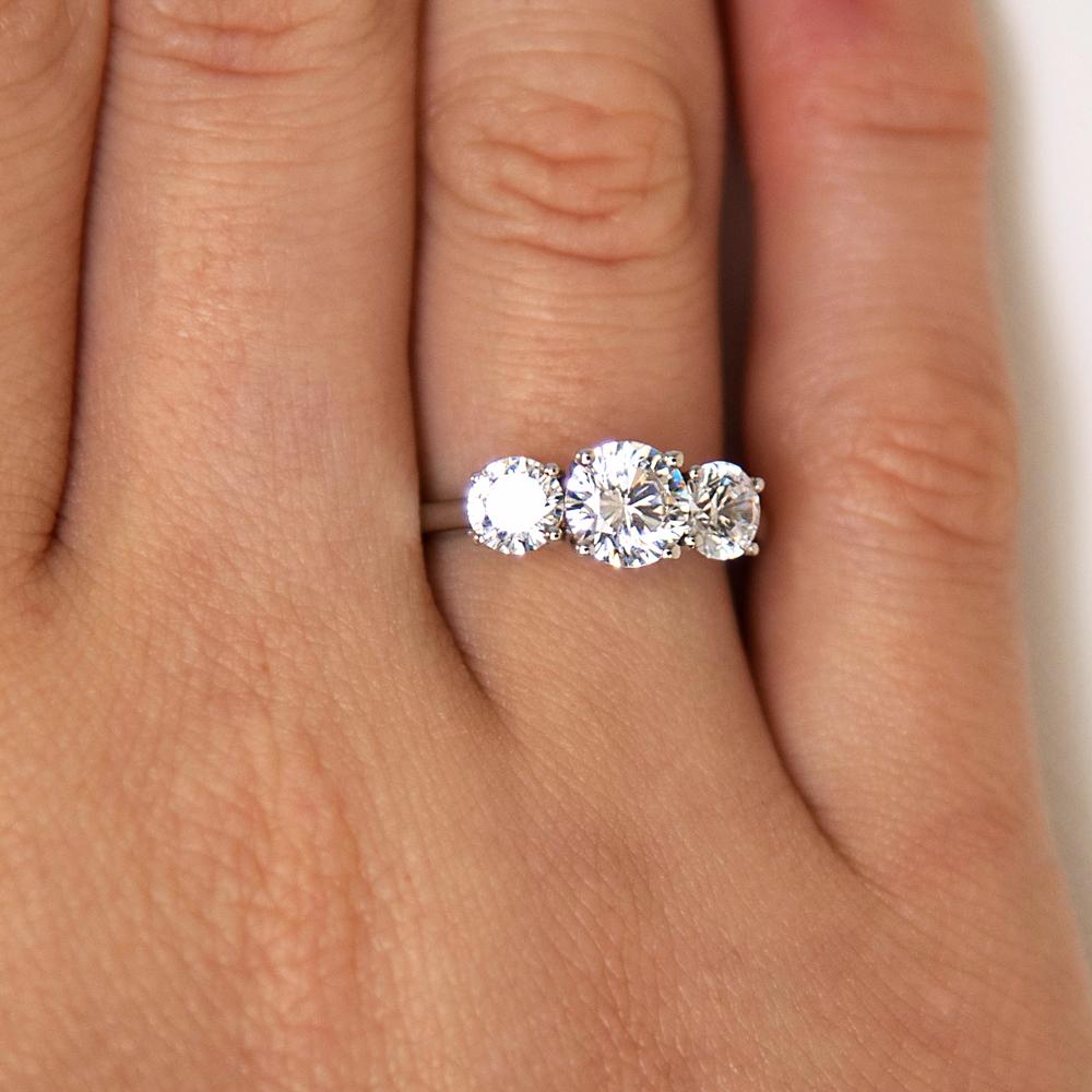 Premium Certified Lab-Grown Diamond 2.00 carat TW round brilliant cut three stone engagement ring in 10 carat white gold