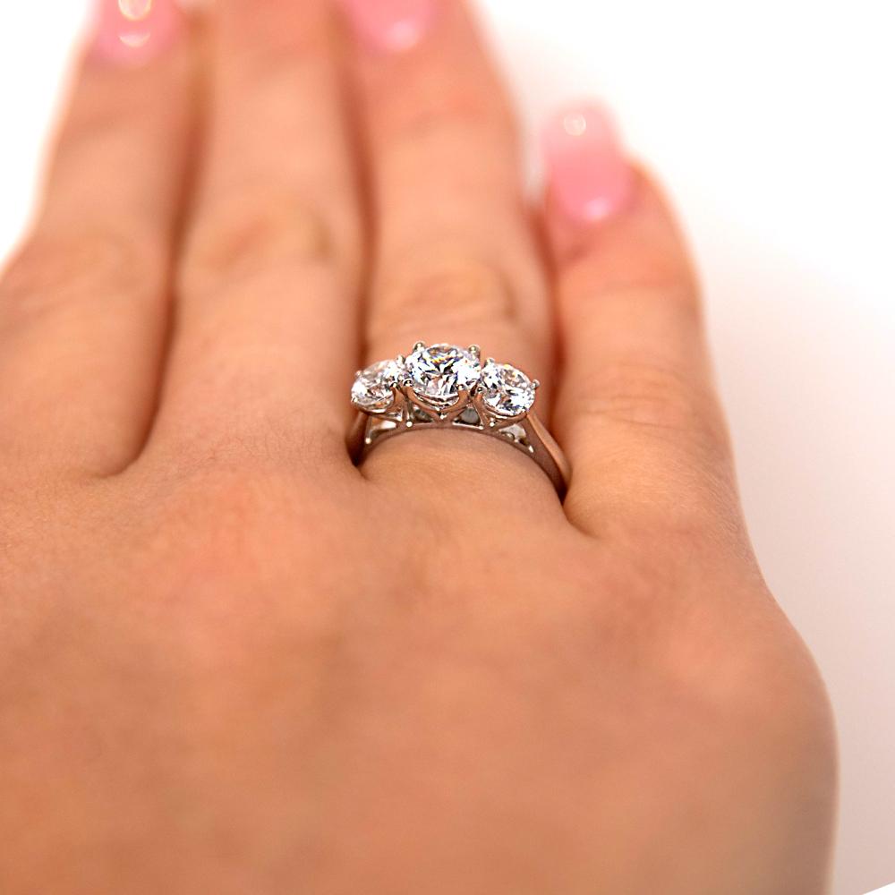 Premium Certified Lab-Grown Diamond 2.00 carat TW round brilliant cut three stone engagement ring in 10 carat white gold