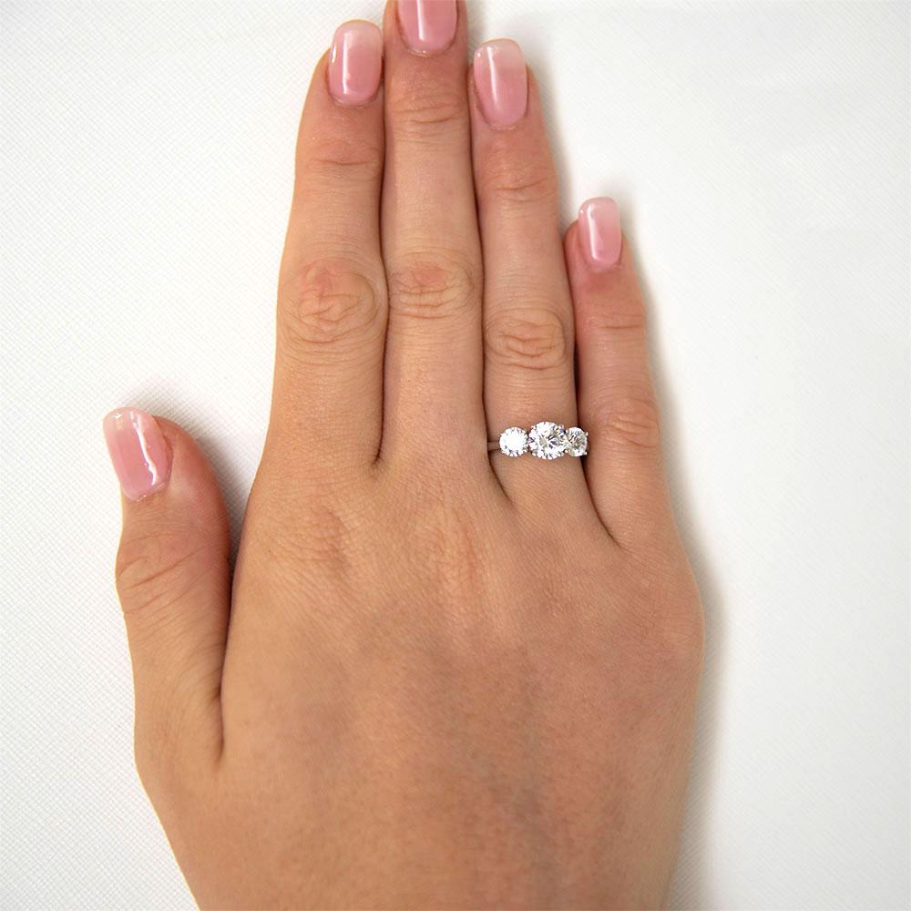 Premium Certified Lab-Grown Diamond 2.00 carat TW round brilliant cut three stone engagement ring in 10 carat white gold