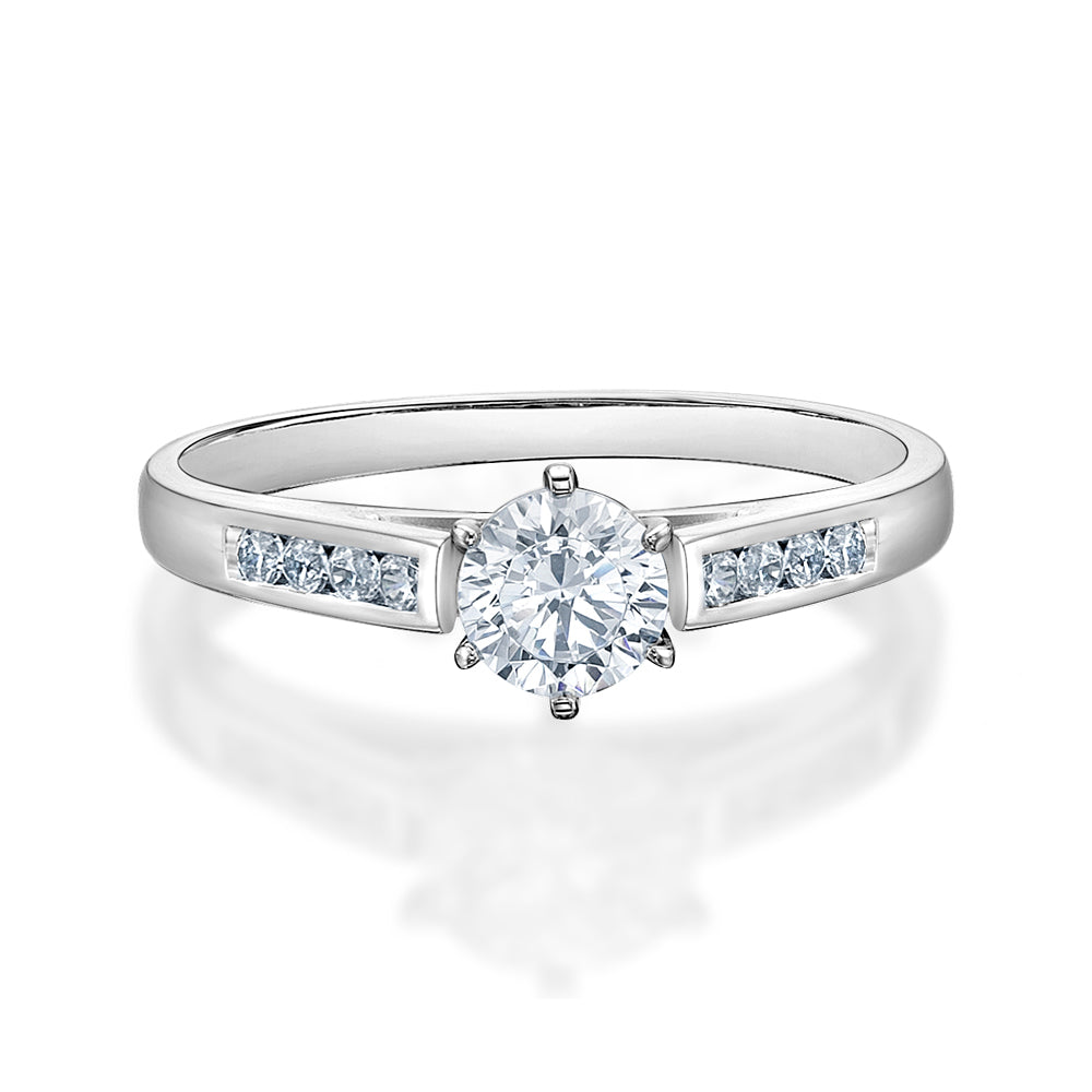 Round Brilliant Cut Elegant Engagement Ring in White Gold with White Gold Setting