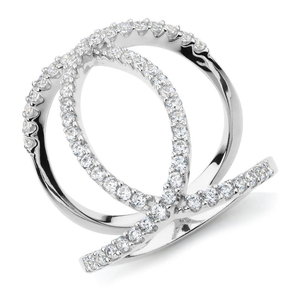 Dress ring with 0.84 carats* of diamond simulants in sterling silver