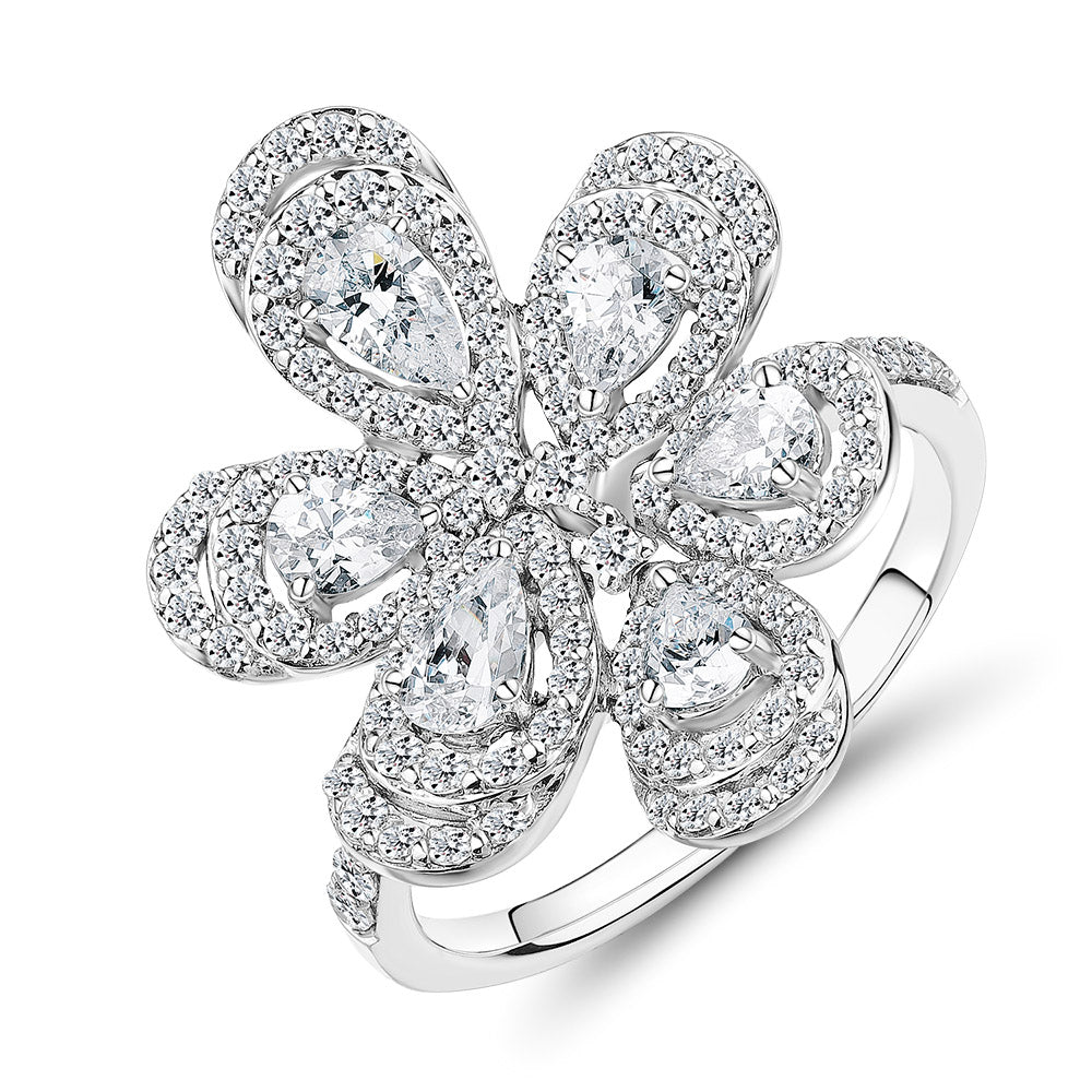 Dress ring with 2.11 carats* of diamond simulants in 10 carat white gold