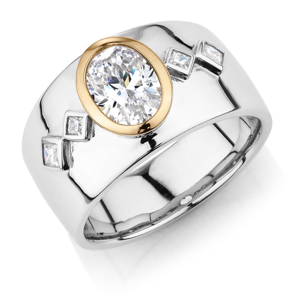 Synergy dress ring with 1.36 carats* of diamond simulants in 10 carat yellow gold and sterling silver