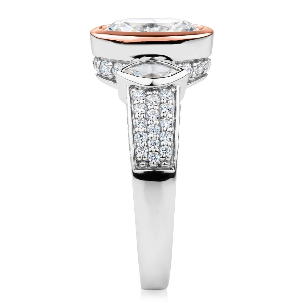 Synergy dress ring with 2.66 carats* of diamond simulants in 10 carat rose gold and sterling silver