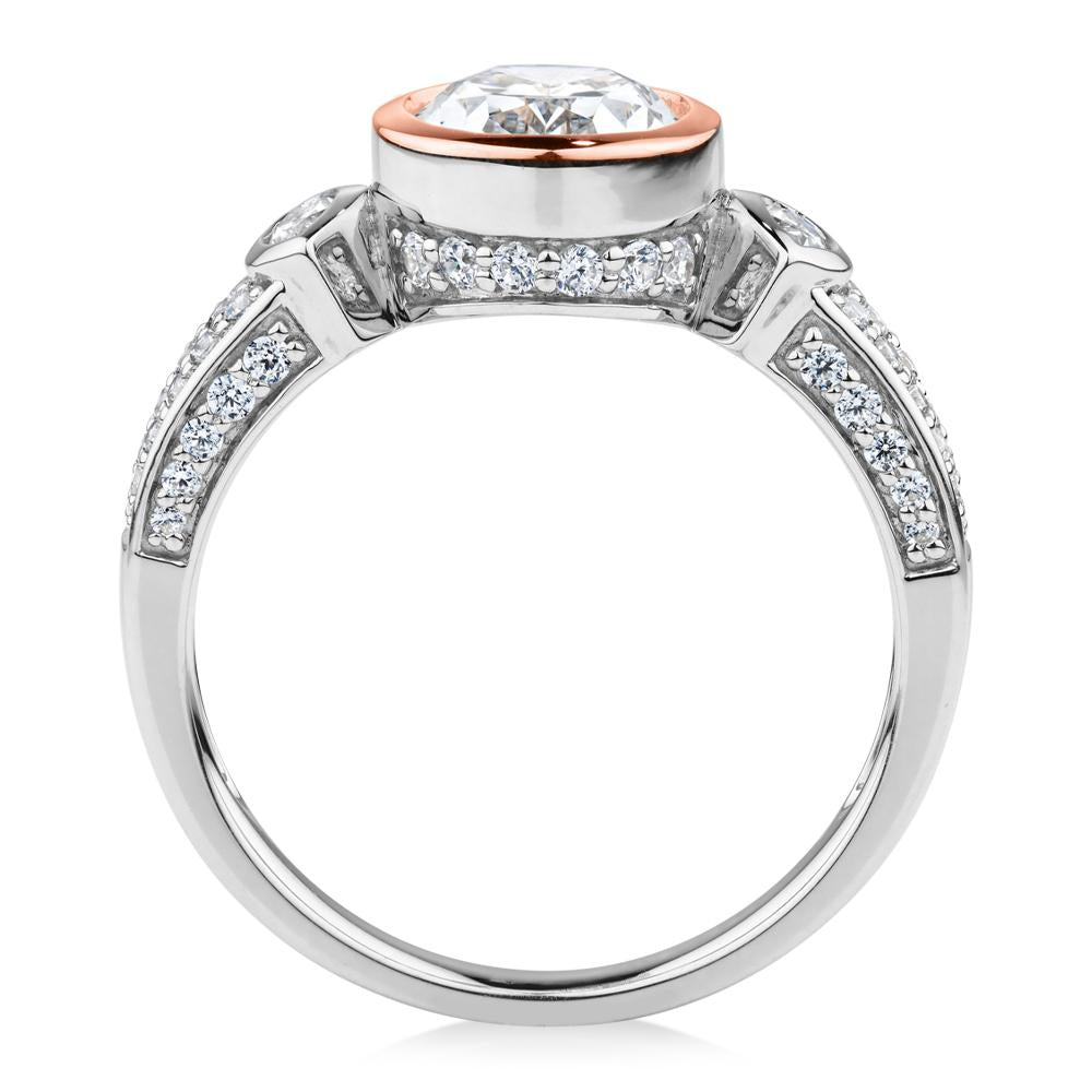 Synergy dress ring with 2.66 carats* of diamond simulants in 10 carat rose gold and sterling silver