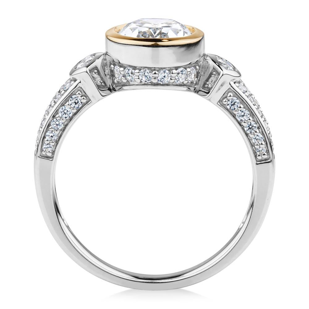 Synergy dress ring with 2.66 carats* of diamond simulants in 10 carat yellow gold and sterling silver