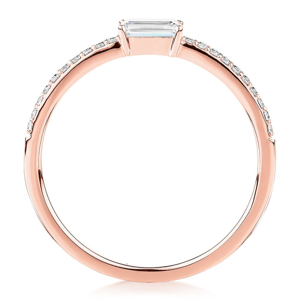 Dress ring with 0.39 carats* of diamond simulants in 10 carat rose gold