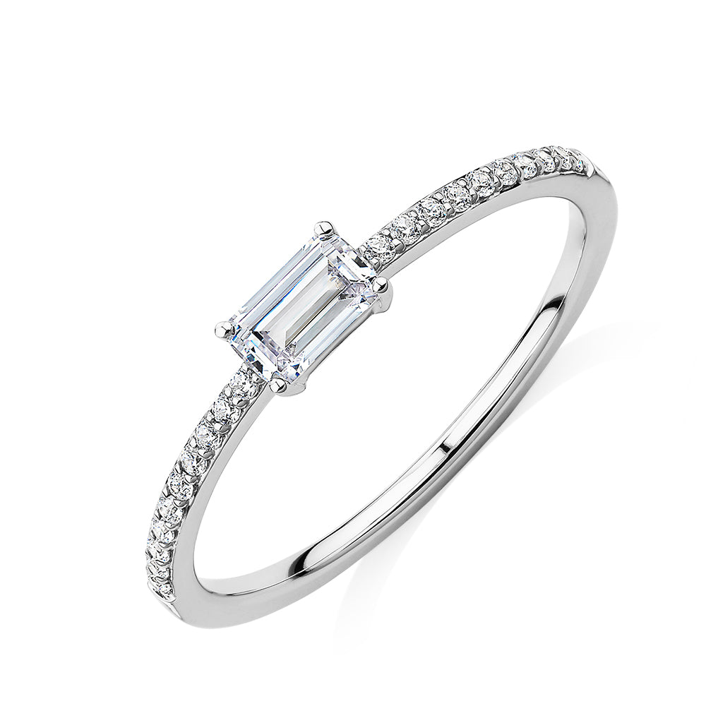 Dress ring with 0.39 carats* of diamond simulants in 10 carat white gold