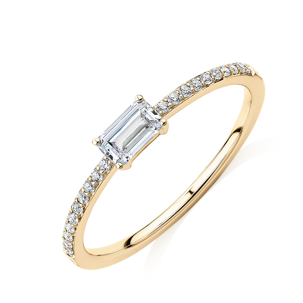 Dress ring with 0.39 carats* of diamond simulants in 10 carat yellow gold