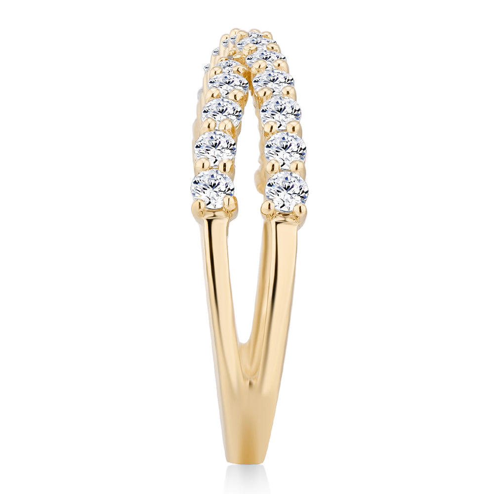 Dress ring with 0.67 carats* of diamond simulants in 10 carat yellow gold