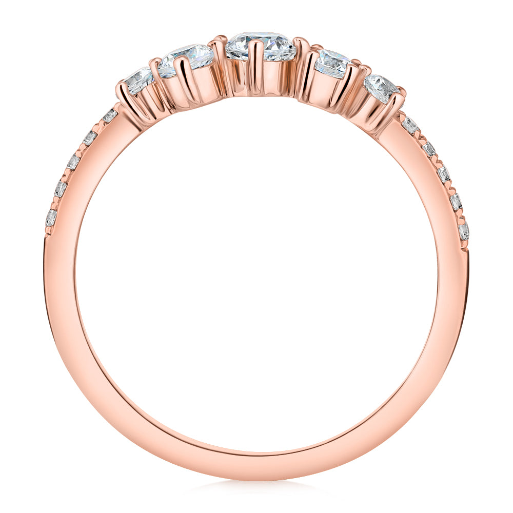 Dress ring with 0.46 carats* of diamond simulants in 10 carat rose gold