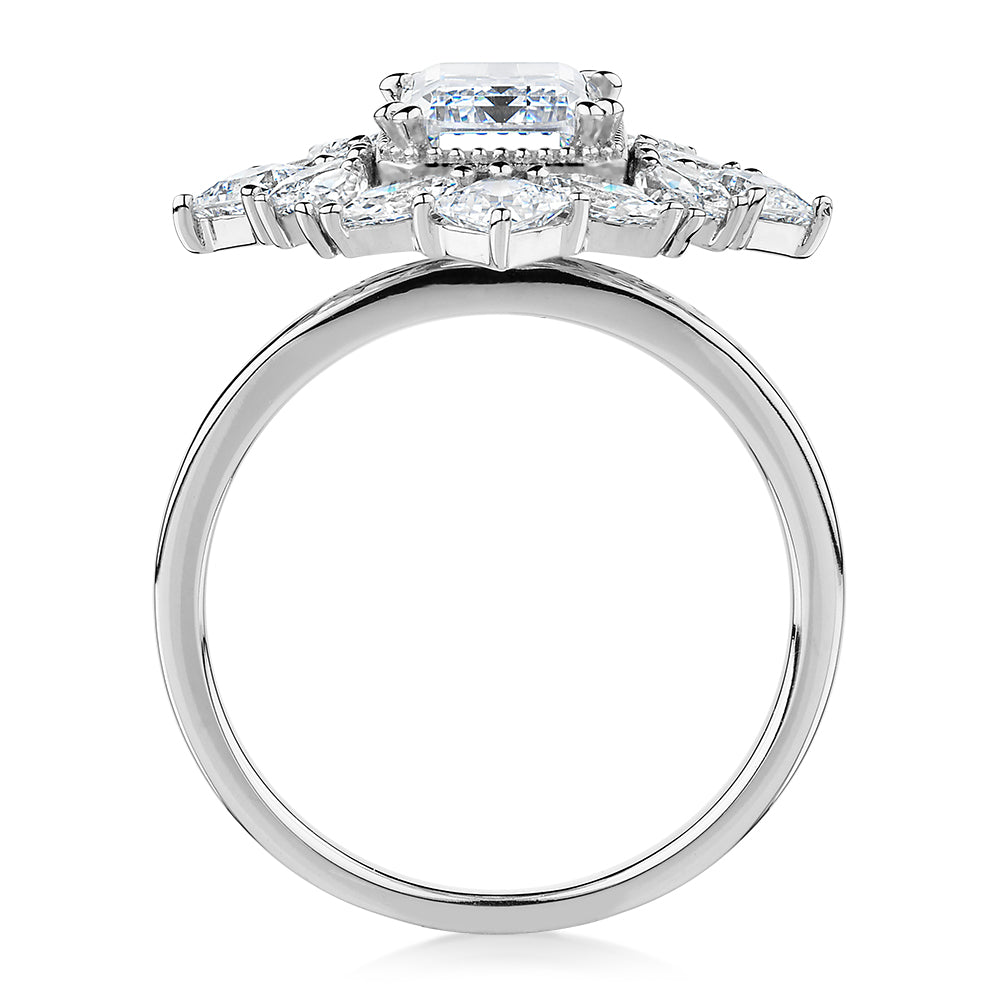 Dress ring with 3.66 carats* of diamond simulants in 10 carat white gold