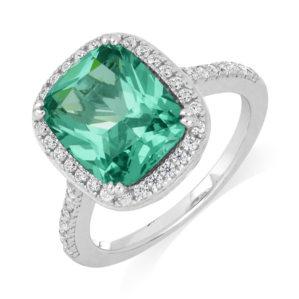 Dress ring with ocean green simulant and 0.40 carats* of diamond simulants in sterling silver