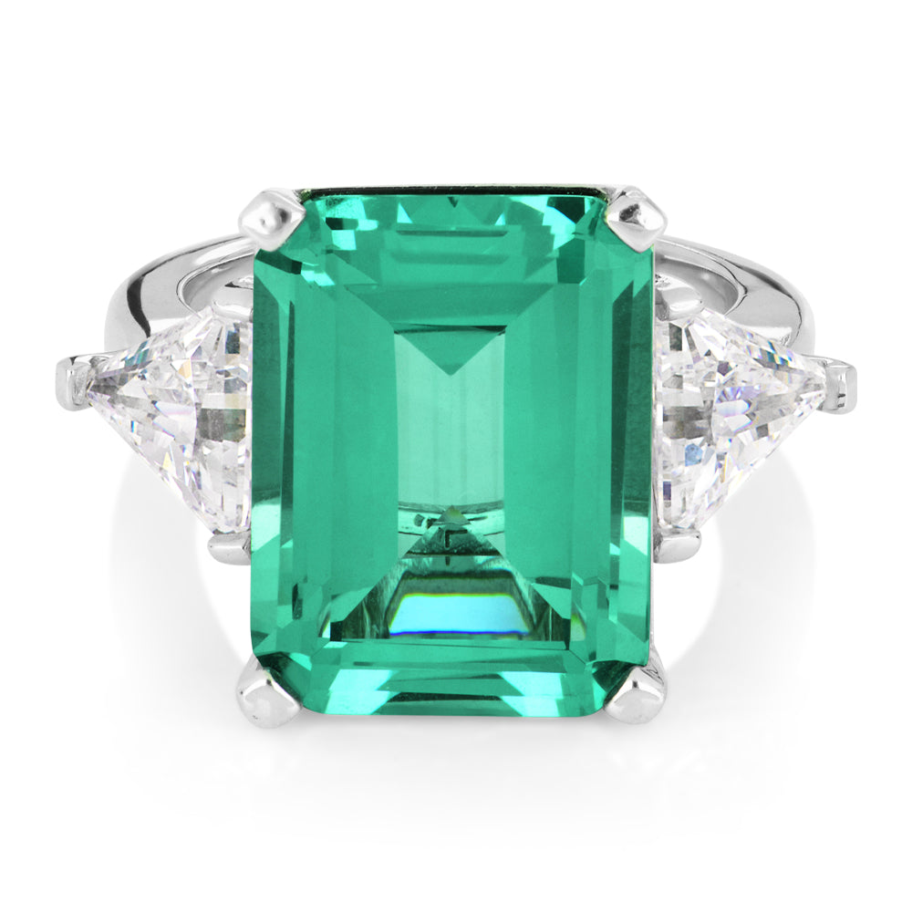 Dress ring with ocean green simulant and 1.82 carats* of diamond simulants in sterling silver