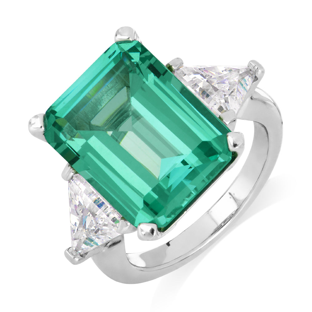 Dress ring with ocean green simulant and 1.82 carats* of diamond simulants in sterling silver