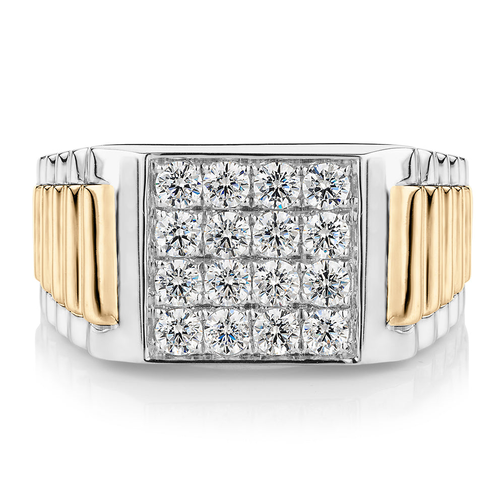 Dress ring with 0.96 carats* of diamond simulants in 10 carat yellow gold and sterling silver