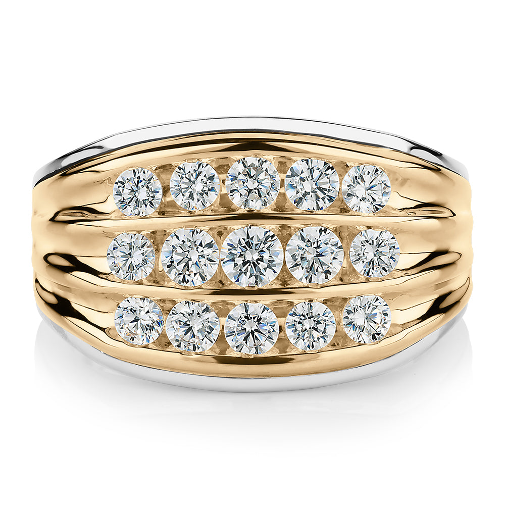 Dress ring with 1.16 carats* of diamond simulants in 10 carat yellow gold and sterling silver