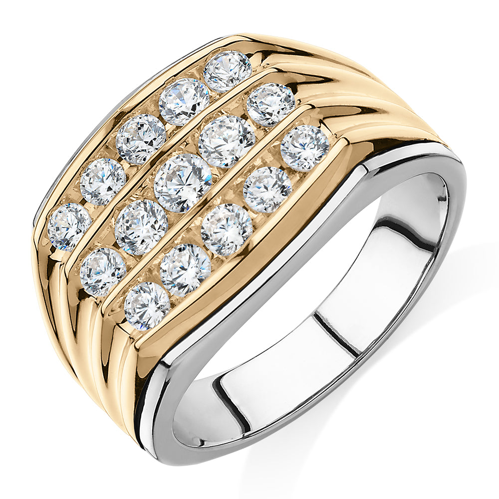 Dress ring with 1.16 carats* of diamond simulants in 10 carat yellow gold and sterling silver