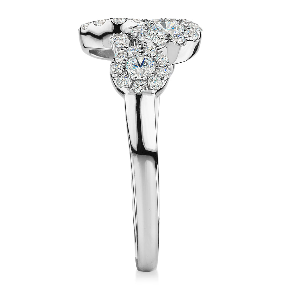 Celeste Dress ring with 0.92 carats* of diamond simulants in 10 carat white gold