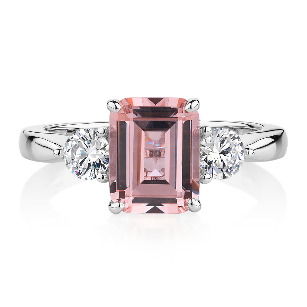 Dress ring with morganite simulant and 0.5 carats* of diamond simulants in sterling silver
