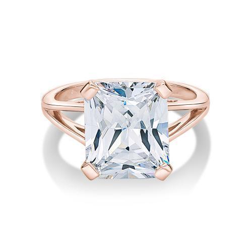 Radiant solitaire engagement ring with 6.79 carat* diamond simulant in 10 carat rose gold