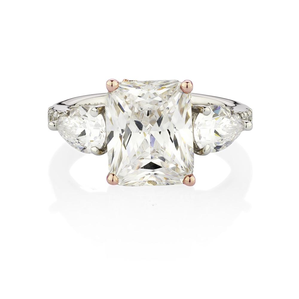 Synergy dress ring with 6.68 carats* of diamond simulants in 10 carat rose gold and sterling silver