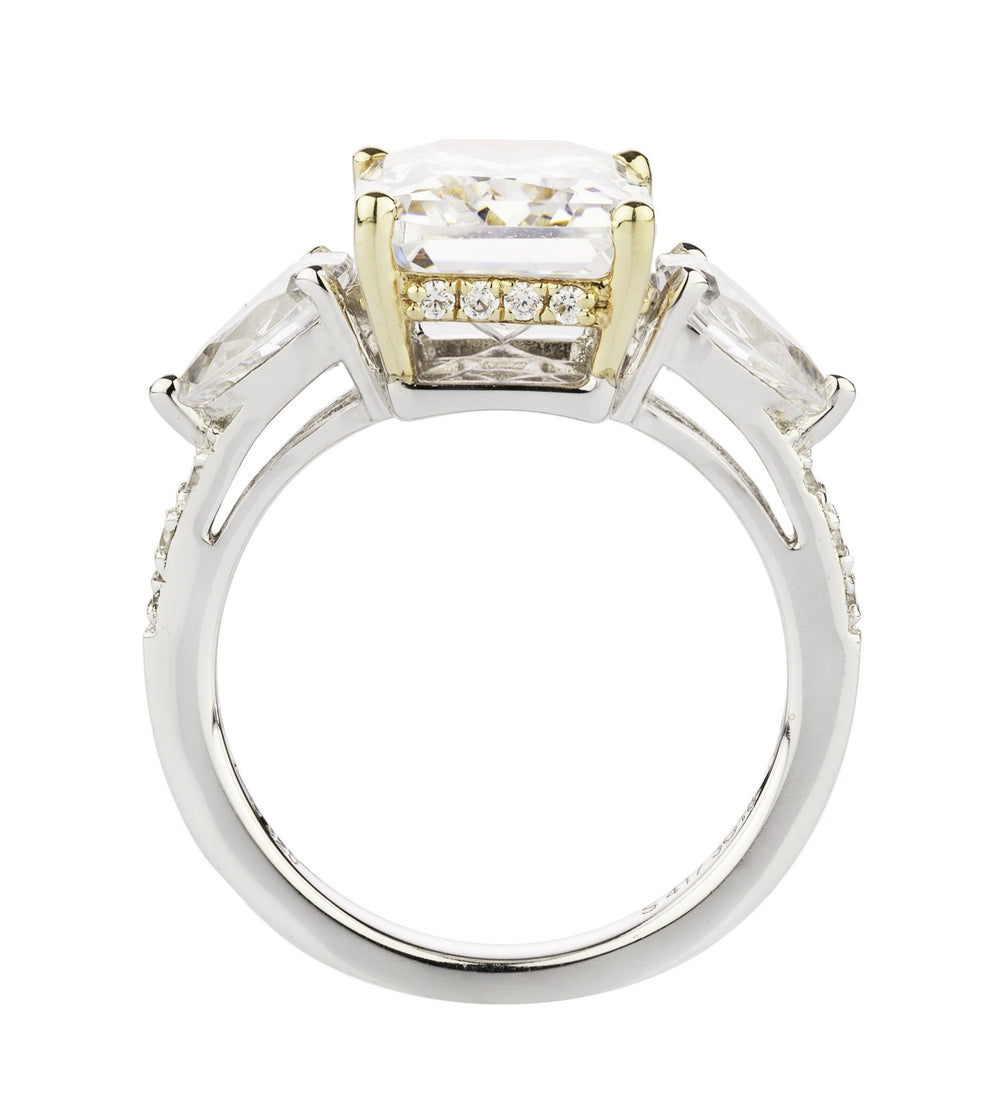 Synergy dress ring with 6.68 carats* of diamond simulants in 10 carat yellow gold and sterling silver